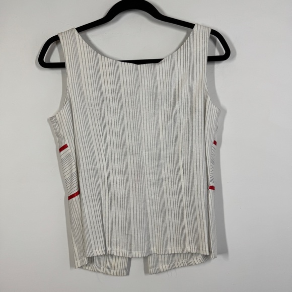 Zino Jordan White Pinstripe Linen Vest Red Tie Detail Size 48 EU Chic Top - Picture 7 of 10